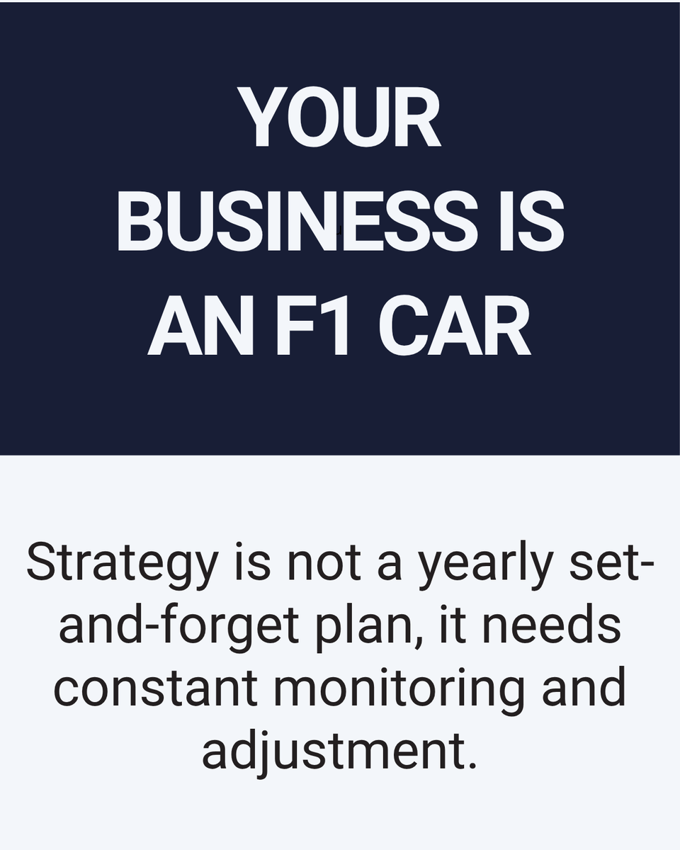 realDannyAcuna's tweet photo. Your business is an F1 car.
You can’t set strategy once a year and hope it holds.
Monitor constantly. Adjust when the data demands it.
Pit stops cost time but skipping them costs the race.
Make data-driven moves.

#BusinessStrategy #OrganizationalAgility #Leadership #Innovation https://t.co/tmZEerQDT6