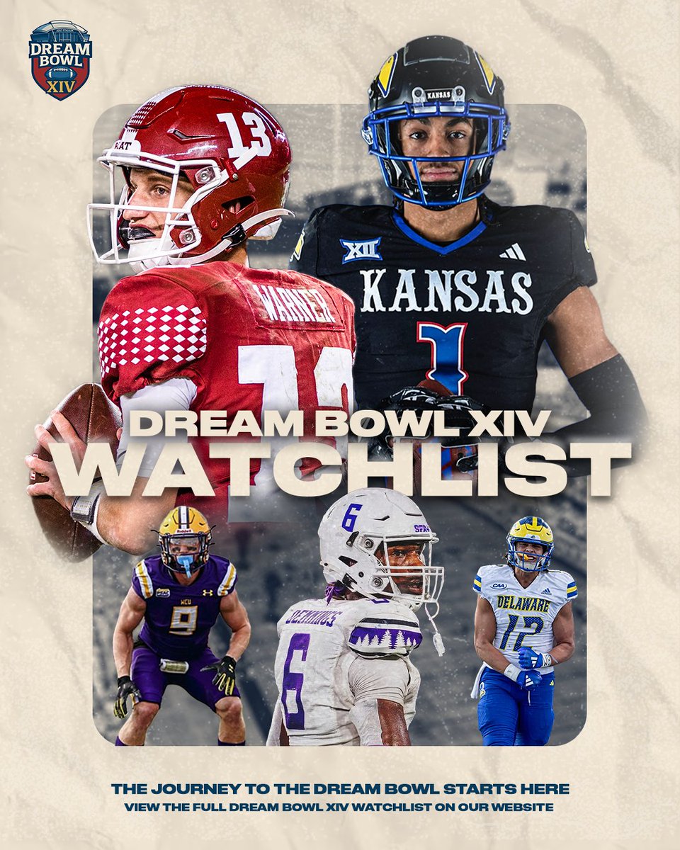 The Dream Bowl (@thedreambowl) on Twitter photo The #DreamBowlXIV watch list is live! The journey to the big game starts now! See who's made the list, and follow their path to <a href="/TheDreamBowl/">The Dream Bowl</a>! Big thanks to <a href="/DraftDiamonds/">Draft Diamonds ™️</a> for contributing to the list as well! View the full list on Dreambowl.net! 🔥 #DreamBig #DreamBowl The #DreamBowlXIV watch list is live! The journey to the big game starts now! See who's made the list, and follow their path to <a href="/TheDreamBowl/">The Dream Bowl</a>! Big thanks to <a href="/DraftDiamonds/">Draft Diamonds ™️</a> for contributing to the list as well! View the full list on Dreambowl.net! 🔥 #DreamBig #DreamBowl