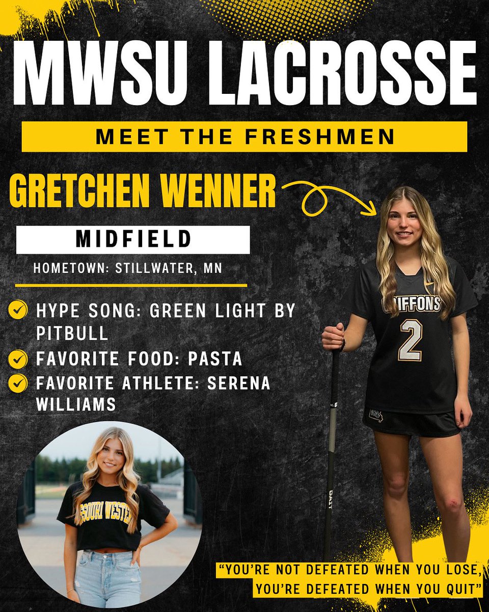 Griffon Lacrosse (@griffonlax) on Twitter photo Introducing the incoming freshmen! Last, but certainly not least - #2 Gretchen Wenner
Midfield | Stillwater, MN Introducing the incoming freshmen! Last, but certainly not least - #2 Gretchen Wenner
Midfield | Stillwater, MN