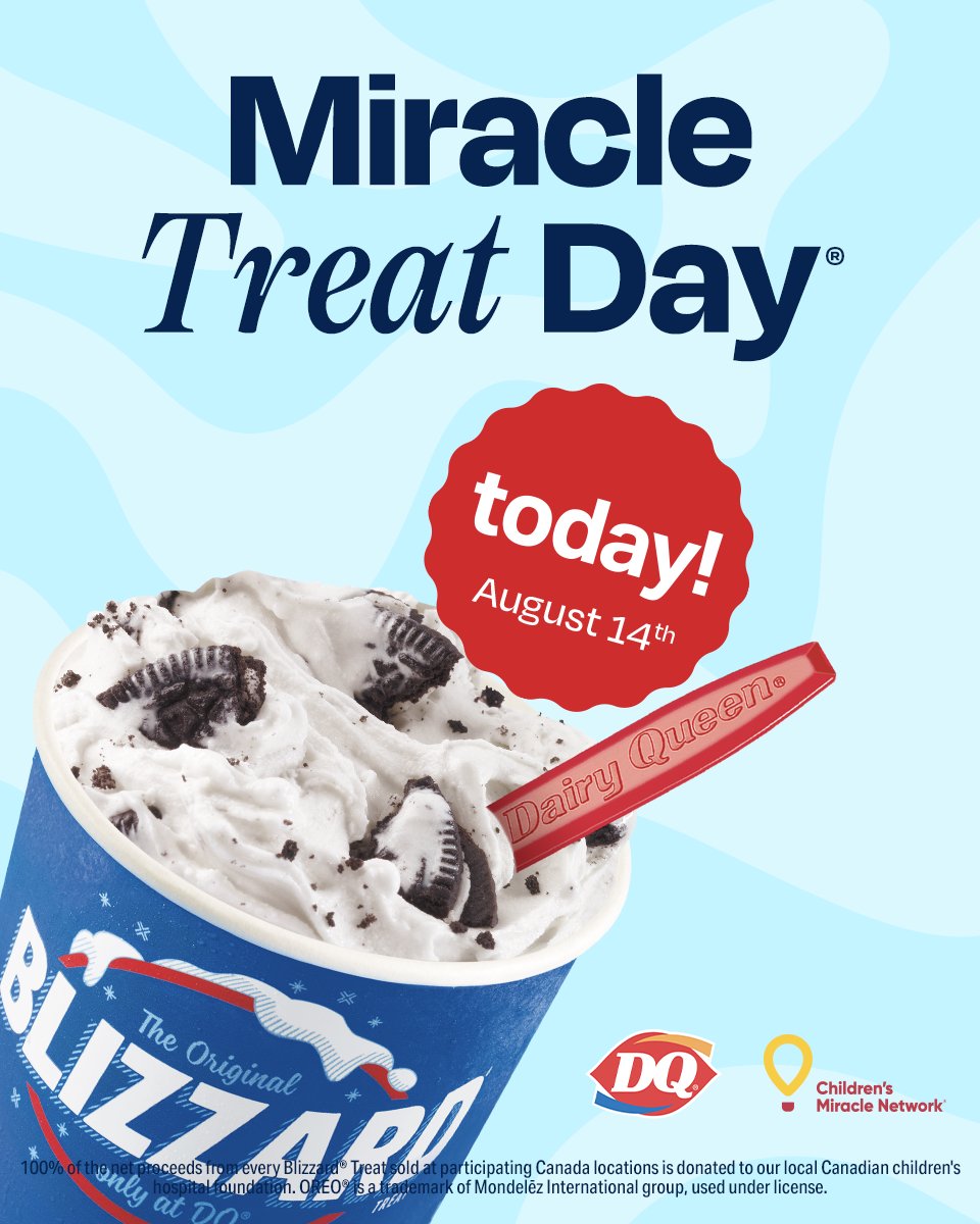 Stollery Kids (@stollerykids) on Twitter photo TODAY: Help Stollery kids, one Blizzard at a time. 💜🍦
It's <a href="/DQCanada/">Dairy Queen Canada</a> MIRACLE TREAT DAY — the day when a Blizzard is more than just a treat. It's a way for you to support life-saving care for kids who need the Stollery. TODAY: Help Stollery kids, one Blizzard at a time. 💜🍦
It's <a href="/DQCanada/">Dairy Queen Canada</a> MIRACLE TREAT DAY — the day when a Blizzard is more than just a treat. It's a way for you to support life-saving care for kids who need the Stollery.