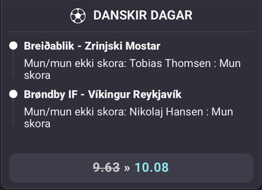 ON á bæði🔥

ON TO THE NEXT ONE:
coolbet.com/is/ithrottir/r…

DANSKIR DAGAR:
coolbet.com/is/ithrottir/r…