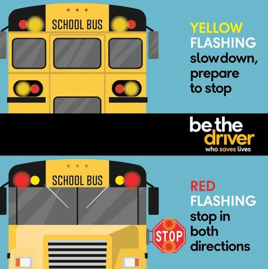 🟡If a school bus has yellow flashing lights?
PREPARE TO STOP. 
🔴Red flashing lights? 
DRIVERS TRAVELING IN BOTH DIRECTIONS MUST STOP! 🚗Drive safely!🚶🚸Kids are #BackToSchool 🏫🚍
#backtoschoolsafety 🚸