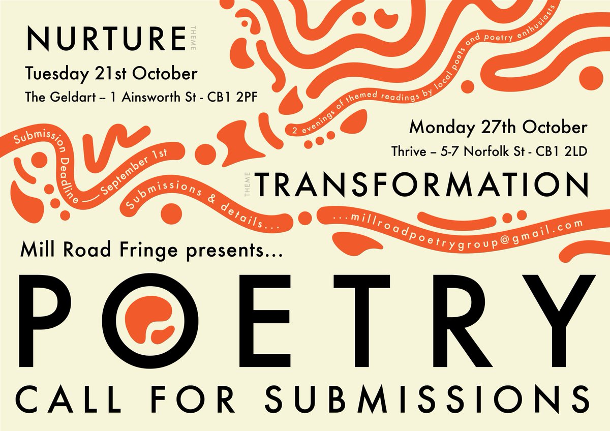 Local poets – please submit your work for our Poetry Showcase by 1st September. Three weeks to go!
Details at millroadwinterfair.org/poetry-showcas…
#Cambridge #SpokenWord #Poetry #MillRoad