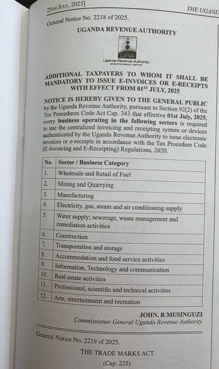 This policy shift represents a bold move toward full-scale digitization of Uganda’s tax system. 

Businesses especially SMEs in newly listed sectors must act now to review their invoicing infrastructure, train staff and update compliance protocols.
 
#EFRIS #URA #Tax #VAT #SMEs