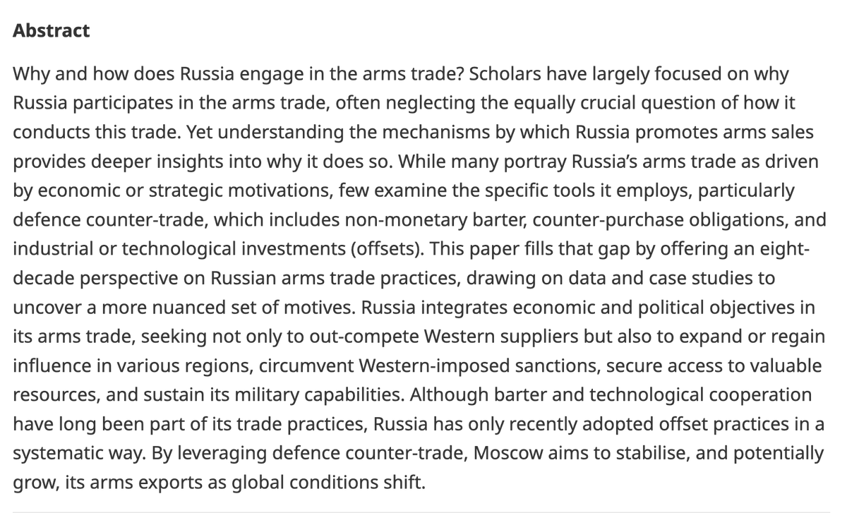 EJIntSec's tweet photo. 📖 "Russian counter-trade as a mechanism for promoting arms sales and diplomatic influence" from Jonata Anicetti, Shang-Su Wu &amp; Ron Matthews is a timely and fascinating new EJIS article.

🇷🇺👉 Read it, for free, here: https://t.co/7CtT2hYZyW https://t.co/8vBzDDIU7l