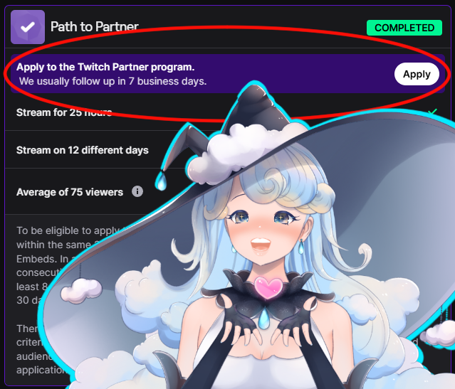 CloudyClairity's tweet photo. I am beyond thrilled to announce that I am OFFICIALLY PUSHING FOR PARTNER ON TWITCH!!!! 😍🥳✨

I've unlocked the button and am almost complete month 1~ 👀

Every lurk, view, and raid would help me immensely as I continue down this path and prepare to push the button!!!!💙🥰