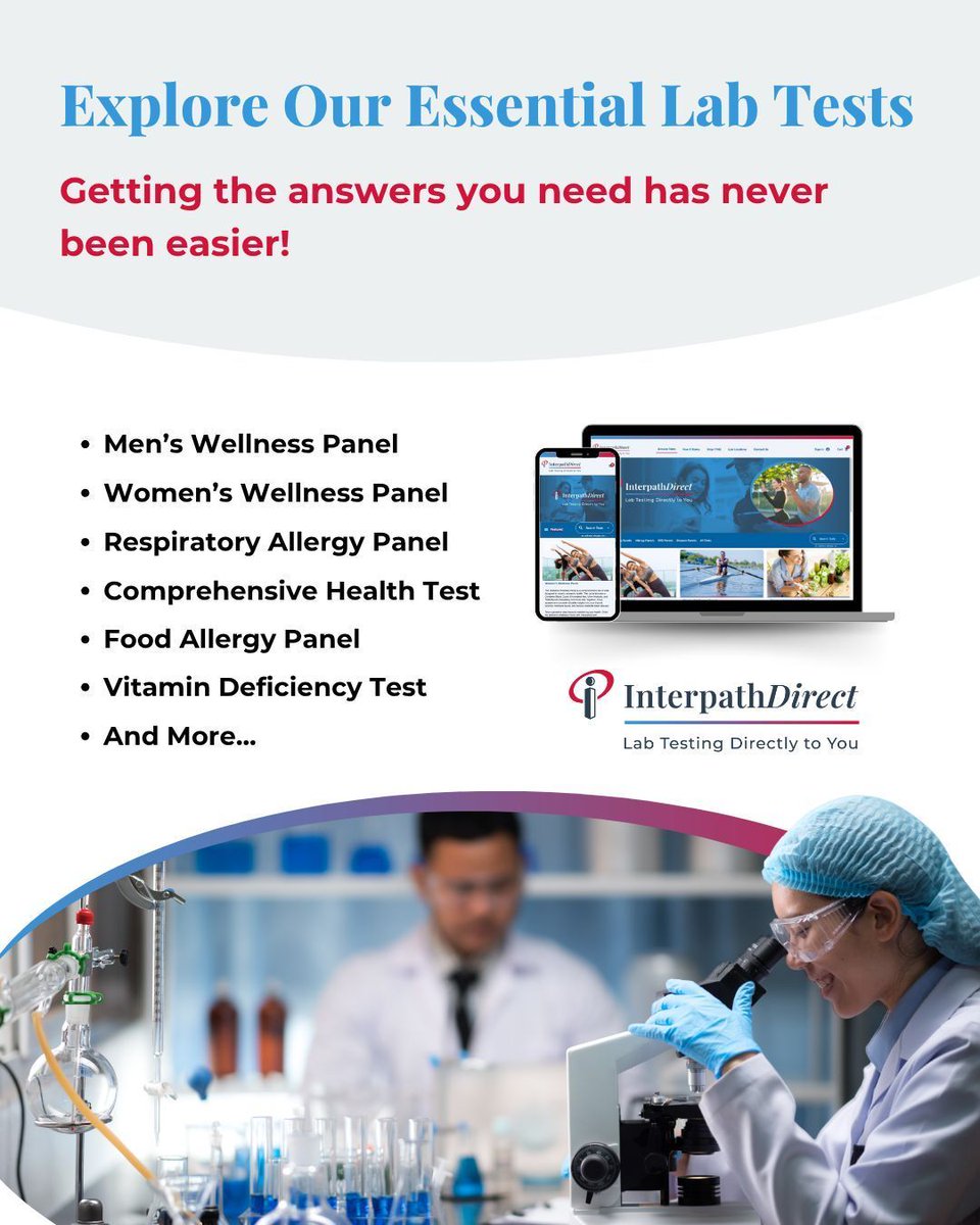 Interpath_Lab's tweet image. ✨ Take Charge of Your Health—One Test at a Time!
With InterpathDirect, choosing the right lab test is now easier than ever. From routine checkups to wellness insights,
 We&apos;ve got you covered—no doctor visit needed.

🔗 View all tests and order today:interpathlab.com/interpathdirec…