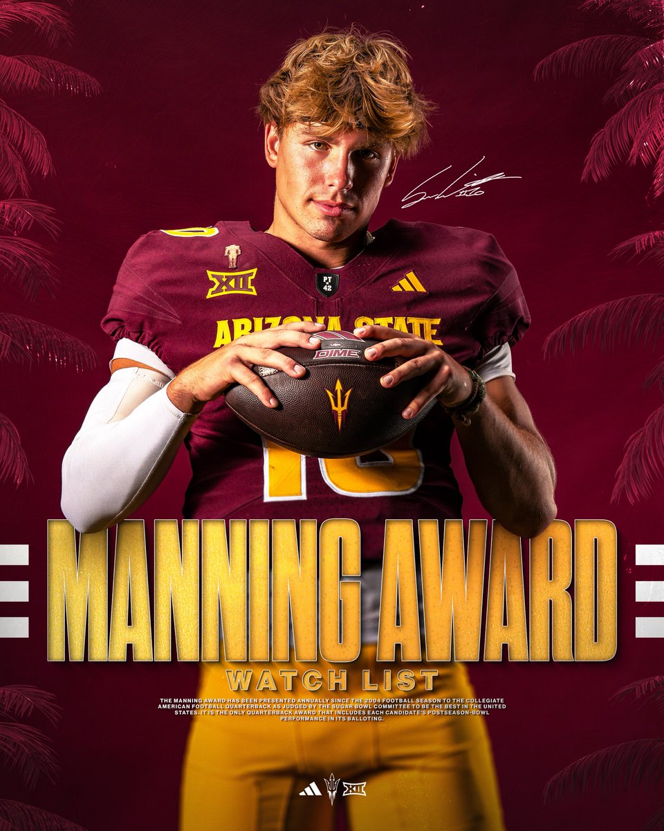 Sun Devil Football (@asufootball) on Twitter photo Preseason Praise.
Sam Leavitt named to the <a href="/ManningAward/">Manning Award</a> watch list!
#ForksUp /// <a href="/S_leav10/">Sam Leavitt</a> Preseason Praise.
Sam Leavitt named to the <a href="/ManningAward/">Manning Award</a> watch list!
#ForksUp /// <a href="/S_leav10/">Sam Leavitt</a>
