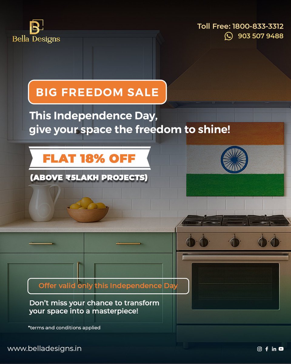belladesignx's tweet photo. ive your home the freedom to feel like you this Independence Day-Flat 18% OFF on projects above ₹5 Lakh!
Why Choose Us?
- Premium Quality Materials
- Lifetime Service Support
- One Stop Solution
- 50 days Guaranteed Delivery
Contact us today: +91 9035079488 https://t.co/ELlynaHgvA