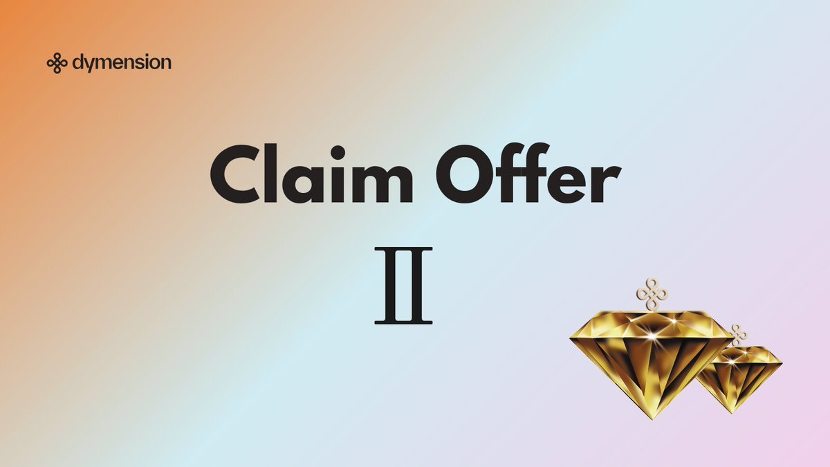 Second $DYM Claim Offer is live 🪂

If you're providing liquidity on <a href="/dymension/">Dymension</a> S2, your claim is waiting.

🚨 Closes in 1 day!

You can either convert DYMONDS to $DYM now or x1.5 your DYMONDS and stay for the next phase.

More claims are coming for different actions.

I’m not