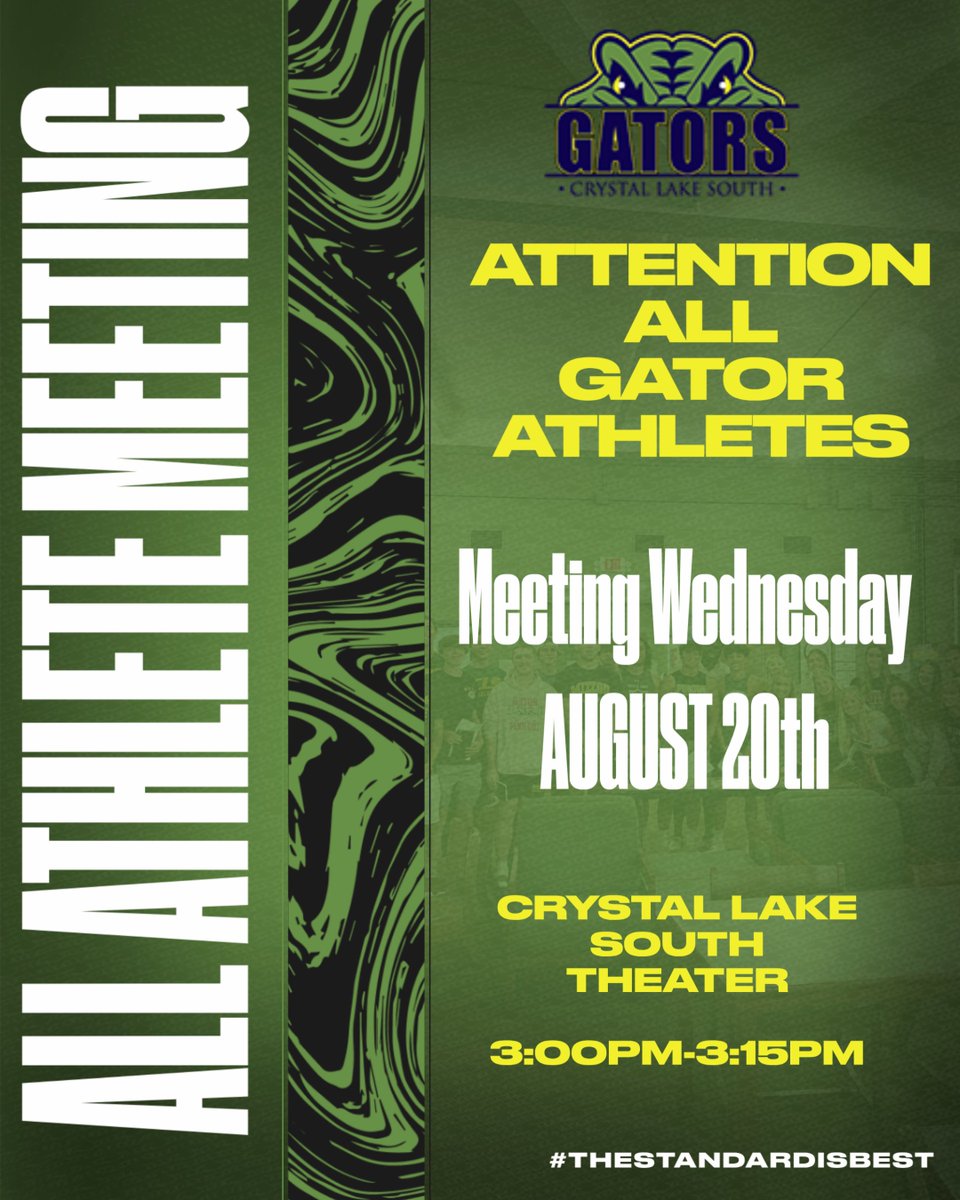 ATTENTION ALL GATOR ATHLETES!

There will be a meeting from 3-315pm for all athletes participating in sports this upcoming school year on Wednesday August 20th at 3:00pm.  The meeting will go until 3:15pm