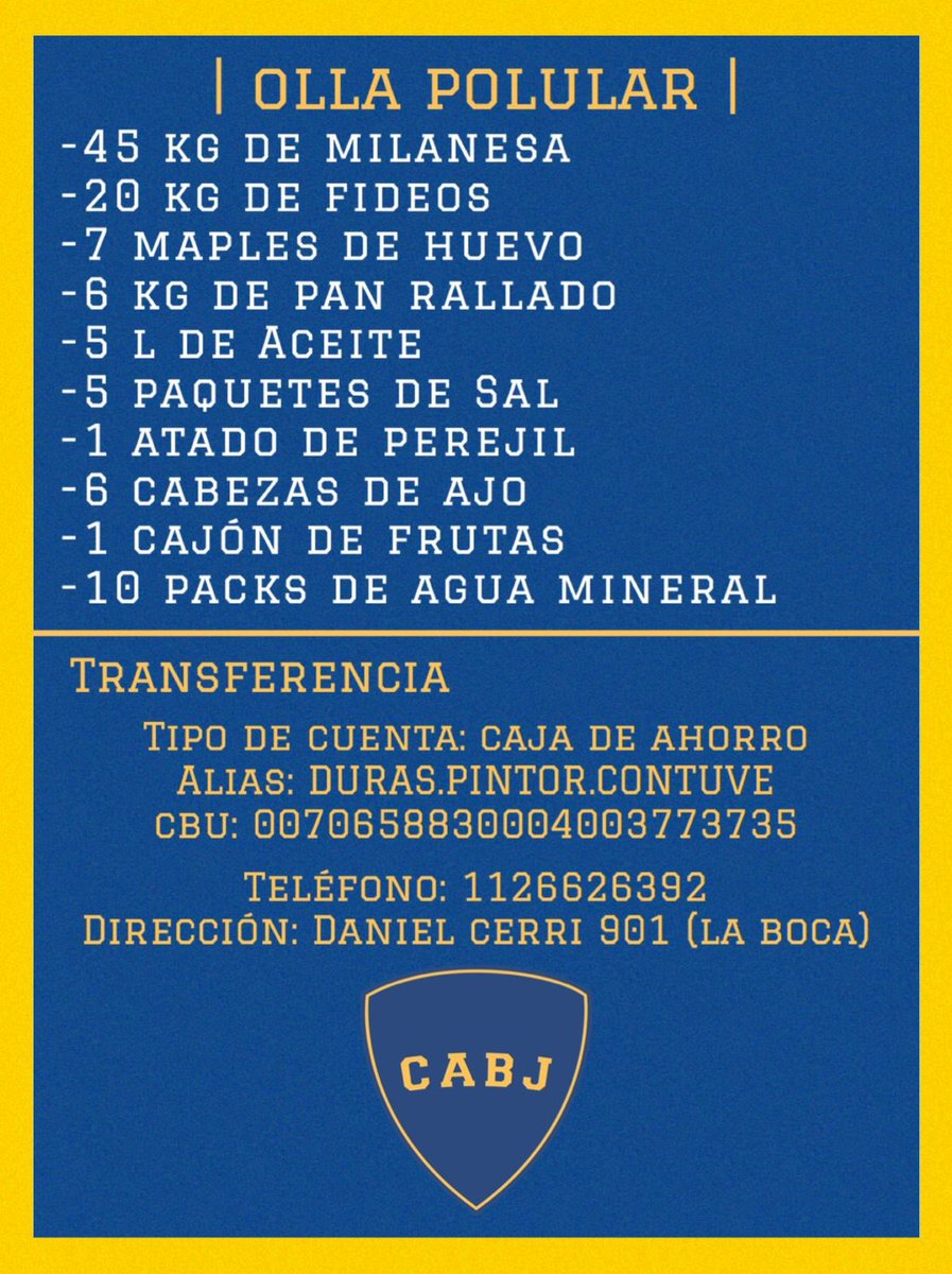 Hola. Esto es lo que necesitamos para la olla de esta semana. Además, estamos juntando donaciones y juguetes para el día de la niñez. Como siempre, todo sirve, todo suma, todo ayuda. Muchas gracias.