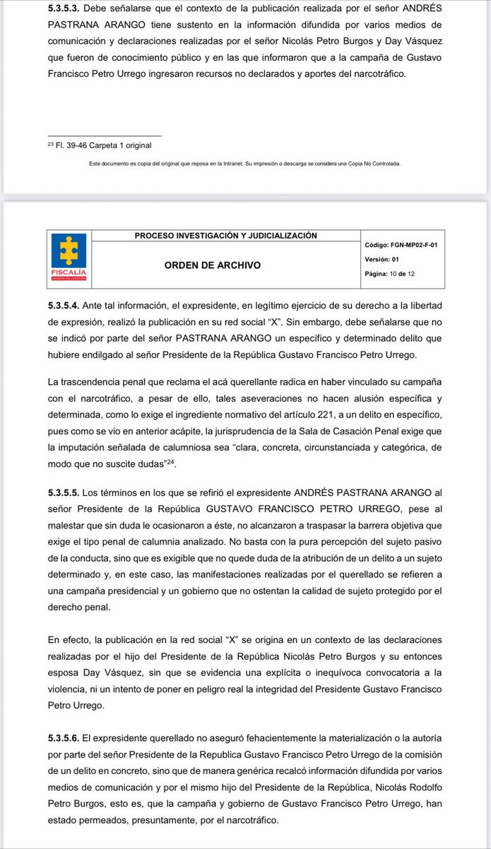 AndresPastrana_'s tweet image. La Fiscalía ha archivado, por atipicidad, la denuncia que el @petrogustavo interpuso en mí contra.  Con esta decisión, la Fiscalía y la justicia han protegido el legítimo derecho a la libertad de expresión. 

La Fiscalía sienta un precedente contra la  censura y  contra los…