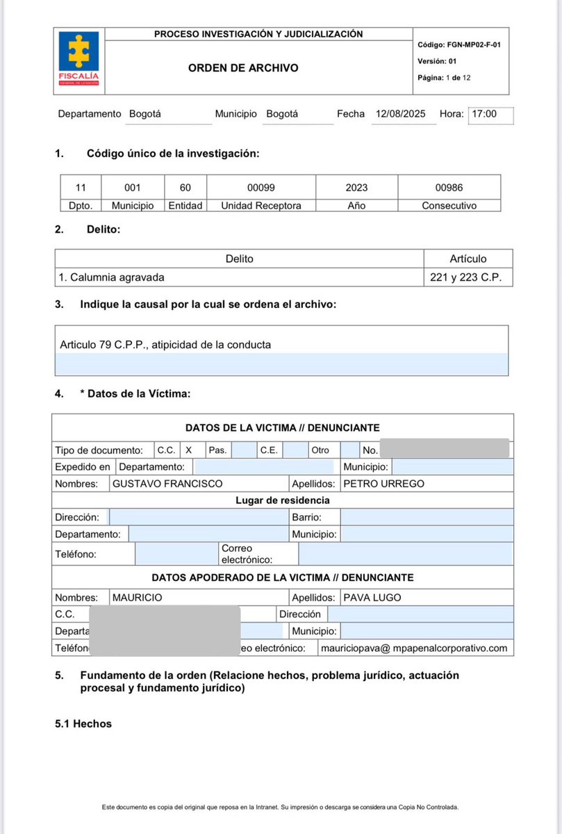 AndresPastrana_'s tweet image. La Fiscalía ha archivado, por atipicidad, la denuncia que el @petrogustavo interpuso en mí contra.  Con esta decisión, la Fiscalía y la justicia han protegido el legítimo derecho a la libertad de expresión. 

La Fiscalía sienta un precedente contra la  censura y  contra los…