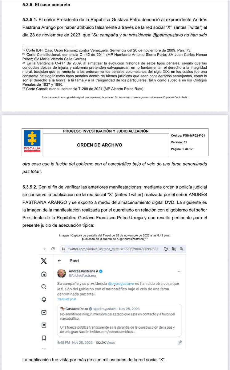 AndresPastrana_'s tweet image. La Fiscalía ha archivado, por atipicidad, la denuncia que el @petrogustavo interpuso en mí contra.  Con esta decisión, la Fiscalía y la justicia han protegido el legítimo derecho a la libertad de expresión. 

La Fiscalía sienta un precedente contra la  censura y  contra los…