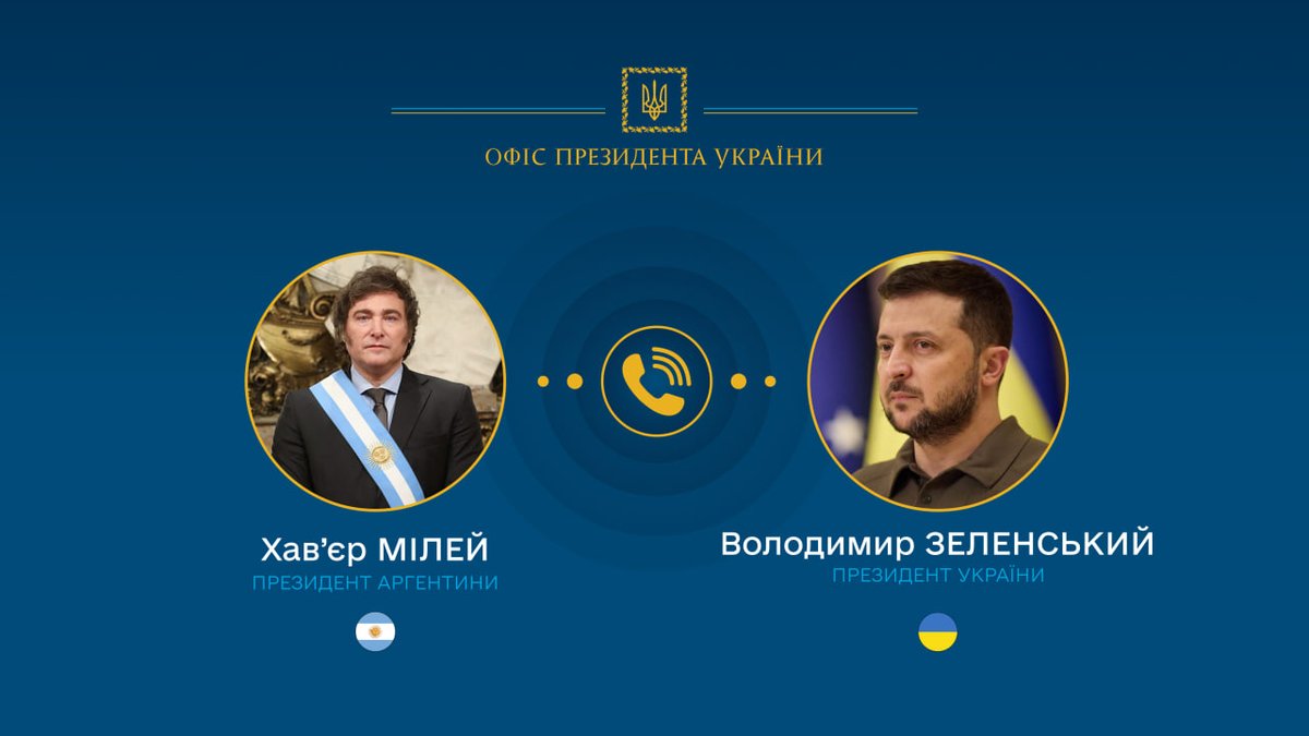 Президент України Володимир Зеленський провів телефонну розмову з Президентом Аргентини Хав’єром Мілеєм.

Докладніше: bit.ly/45in4Sv