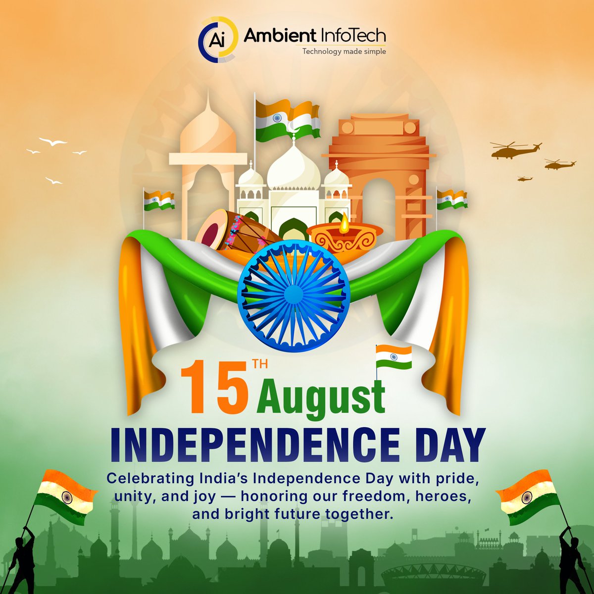 AmbientInfotech's tweet photo. 🇮🇳Happy Independence Day!🇮🇳
We celebrate the spirit of freedom, unity, and progress that defines our great nation
At Ambient Infotech, we are proud to contribute to India’s growth through innovation, technology, and dedication
Jai Hind! ✨
#InnovationForIndia #15August #IndiaAt78 https://t.co/6KEjoJyIM4