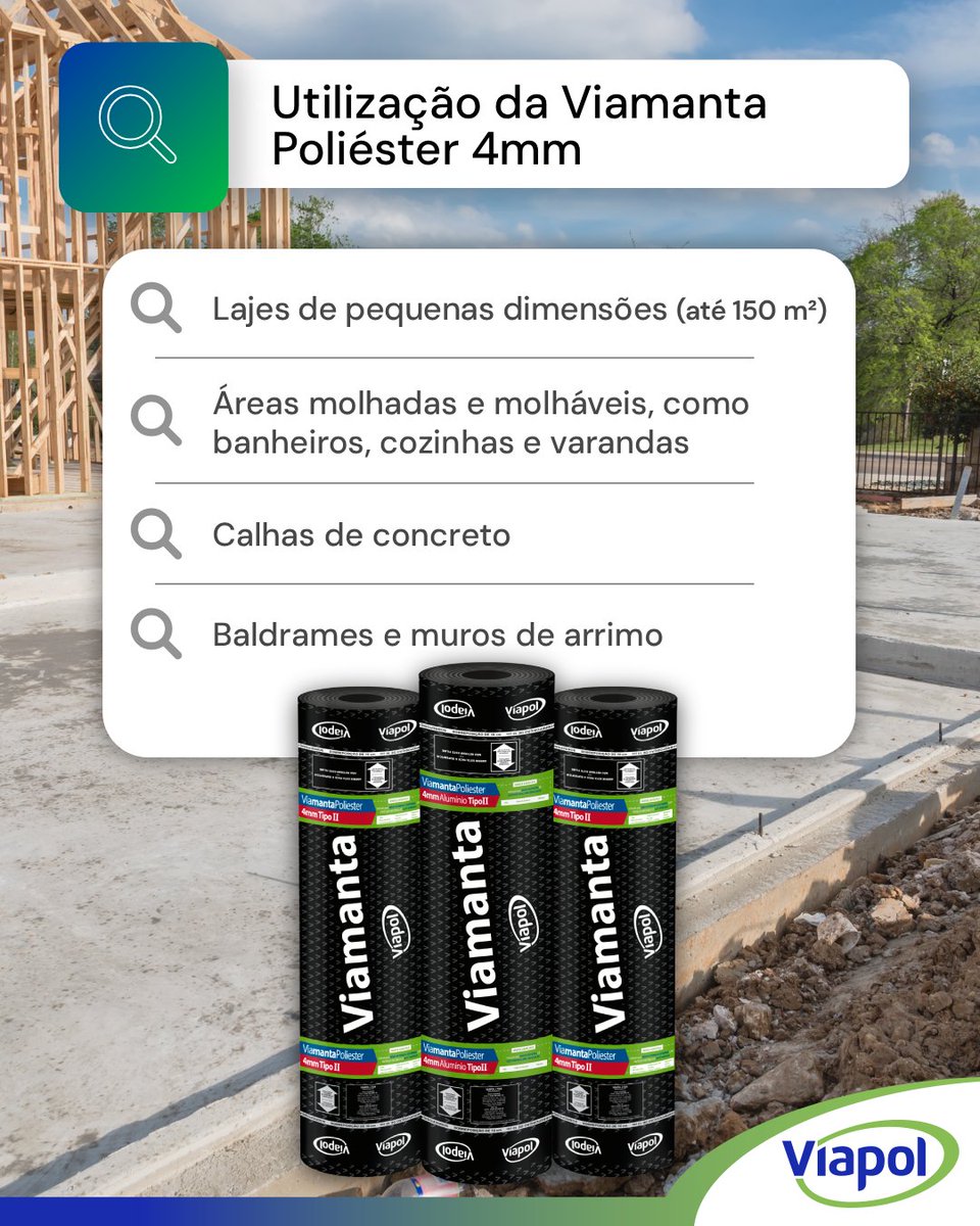 viapol_social's tweet photo. A Viamanta Poliéster 4mm é uma manta asfáltica com excelente aderência, durabilidade e resistência, garantindo a perfeita impermeabilização da área.

Descubra todos os benefícios da #ViamantaPoliéster em: https://t.co/rDGmc01Hml

#Viapol #Viamanta #Impermeabilização #ConstruçãoCivil