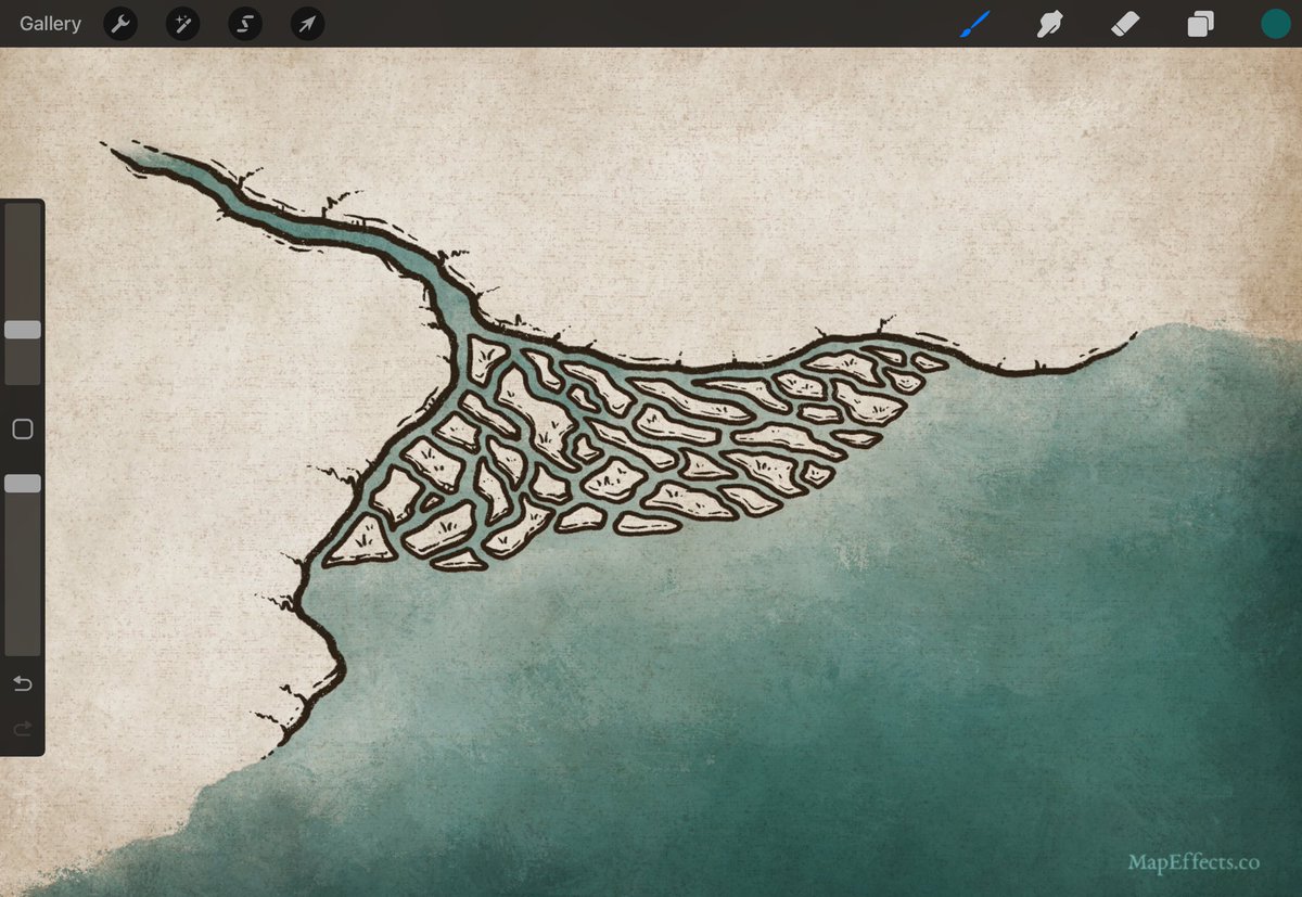 Putting the finishing touches on a new tutorial on how to draw a river delta.

After my recent Map Tip on how deltas form, several of you asked for a walkthrough on how to draw one on your fantasy maps.