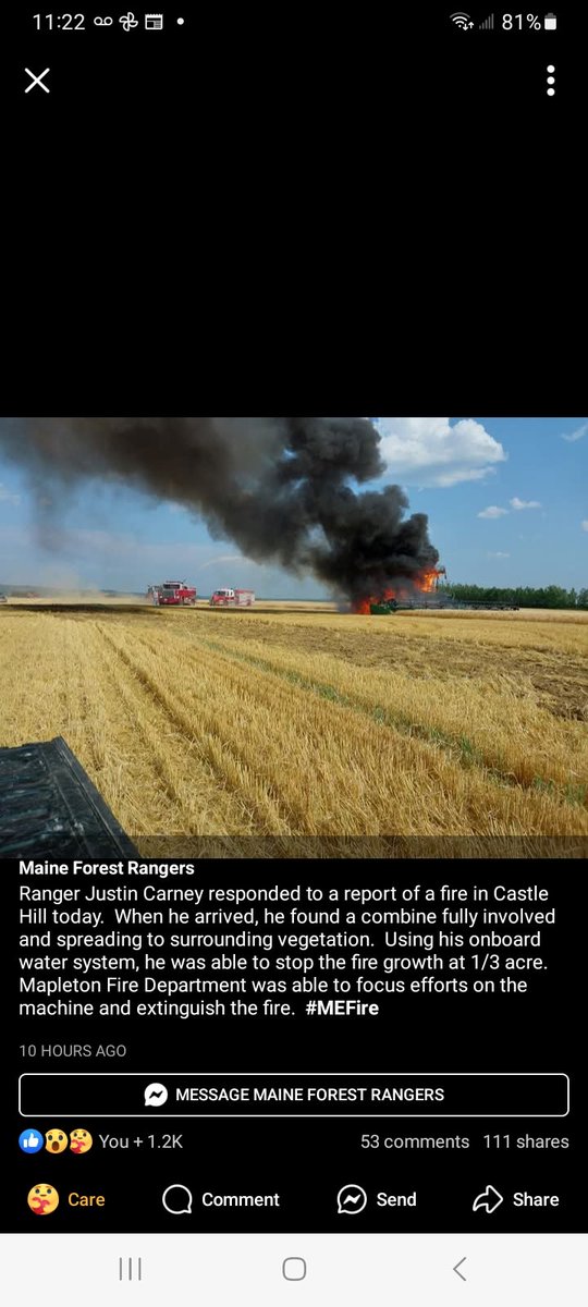 svhs1985's tweet photo. I read this report on Facebook this morning. Thankfully, a Maine Ranger arrived on the scene. #MEfire https://t.co/Fmz8uKSAN9