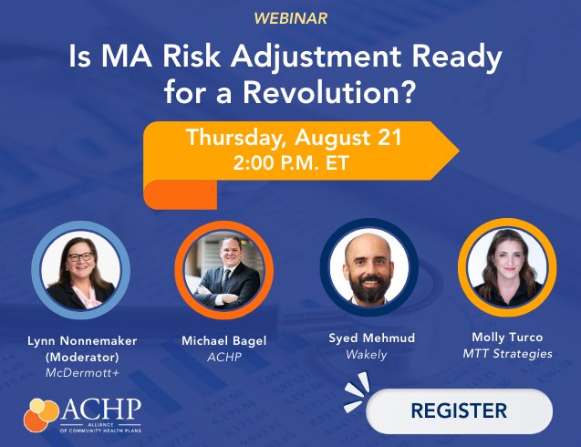 How can #MedicareAdvantage risk adjustment evolve to deliver smarter, more impactful care? Listen to an expert panel tomorrow, 8/21, for bold ideas &amp; practical insights. Register: achp.pub/45NXpBm