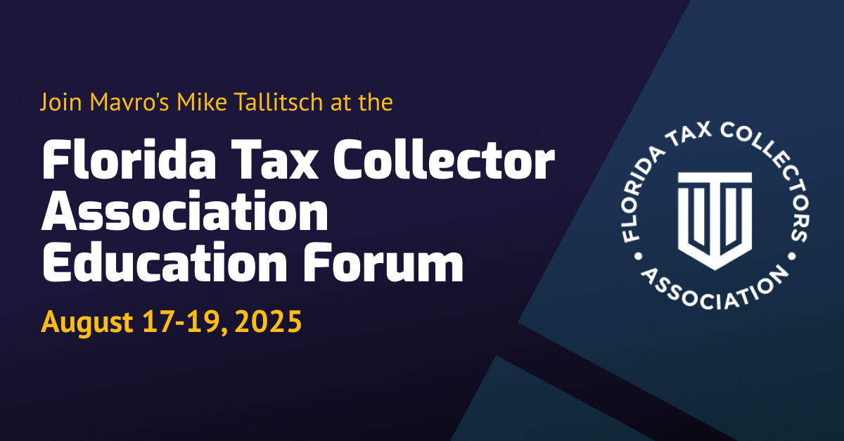 MavroImaging's tweet photo. Join Mavro's Mike Tallitsch at the Florida Tax Collectors Association conference, which kicks off this Sunday in Orlando.🌴 Learn how MavBridge can help process tax bills, collection invoices, parking tickets, and more. https://t.co/st4yhgfM46