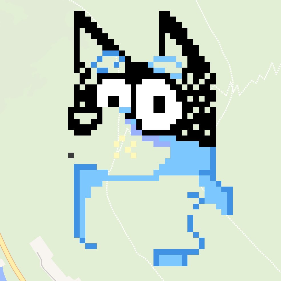 GrimePopAnim's tweet photo. ✨ Pixel by pixel, Bandit Heeler is coming to life on the world map! 🌍💙  
Building this piece on https://t.co/J5ckJJbasO — every click counts 🎨🐾  
Join the collab &amp; spot it on the map! 🗺️

#Wplace #PixelArt #BanditHeeler #Bluey https://t.co/u812aFjHYz