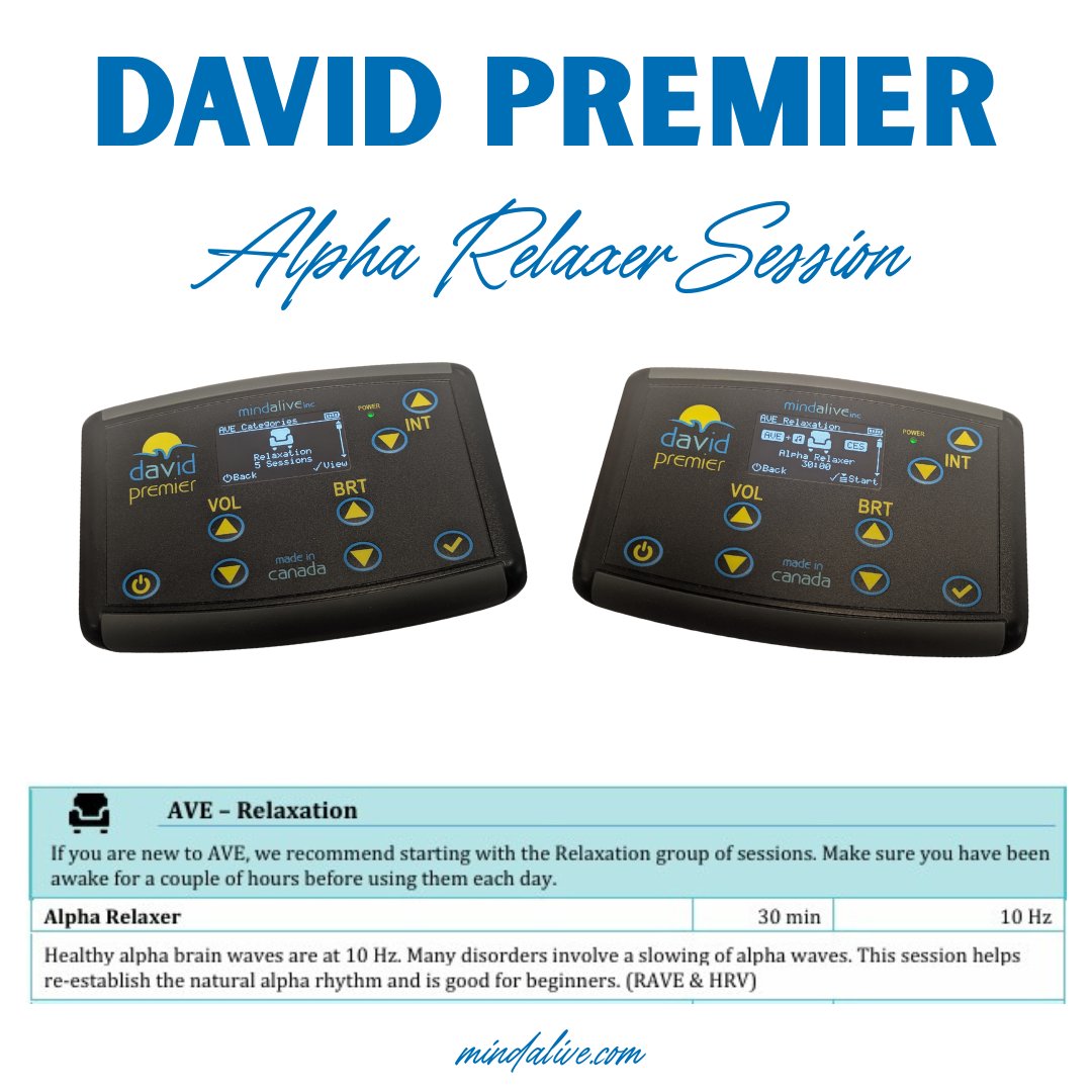 New to #AudioVisualEntrainment? This Alpha Relaxer session in the #Relaxation category on #DAVIDPremier helps re-establish the natural alpha rhythm and is good for beginners p. 7.

Learn more: cdn.shopify.com/s/files/1/0014…

#MindAlive #Relax #AnxietyManagement #Brain #HealthyLifeStyle