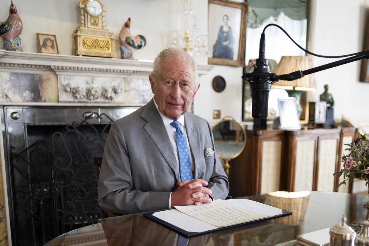 Majesty Magazine & Joe Little (@majestymagazine) on Twitter photo The King's six-minute audio message to the Nation, Realms and Commonwealth to mark VJ Day, in an echo of the broadcast made by his grandfather, King George VI, will air at 07:30 tomorrow. It was recorded in the Morning Room at Clarence House earlier this month. 📷 <a href="/aaronchown/">Aaron Chown</a>. The King's six-minute audio message to the Nation, Realms and Commonwealth to mark VJ Day, in an echo of the broadcast made by his grandfather, King George VI, will air at 07:30 tomorrow. It was recorded in the Morning Room at Clarence House earlier this month. 📷 <a href="/aaronchown/">Aaron Chown</a>.