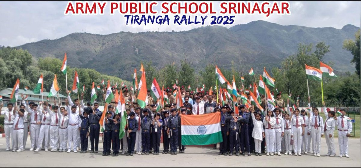 apssrinagar's tweet photo. With hearts full of pride and voices echoing patriotism, the students of APS Srinagar took part in a vibrant Tiranga Rally, celebrating the spirit of our nation! 🇮🇳 #TirangaRally #Patriotism #APSSrinagar https://t.co/iv0zo6zhB6