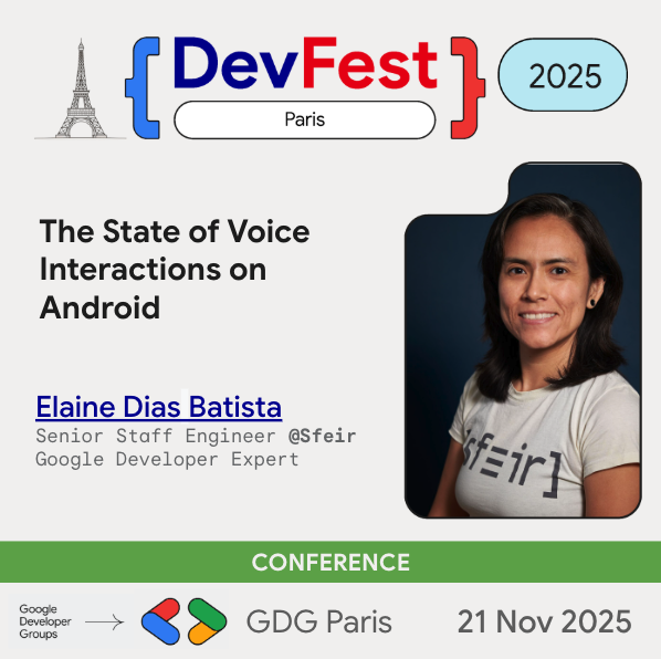 DevFest Paris (@devfestparis) on Twitter photo 🗣️ De la reconnaissance vocale sur Android à l’IA générative et Gemini, Elaine Dias Batista dévoile comment la voix évolue… et s’étend à iOS, et à l’IoT. Opportunités, défis et solutions au programme ! 📅 21 nov – DevFest Paris
🎟️ billetweb.fr/devfest-paris-… 🗣️ De la reconnaissance vocale sur Android à l’IA générative et Gemini, Elaine Dias Batista dévoile comment la voix évolue… et s’étend à iOS, et à l’IoT. Opportunités, défis et solutions au programme ! 📅 21 nov – DevFest Paris
🎟️ billetweb.fr/devfest-paris-…