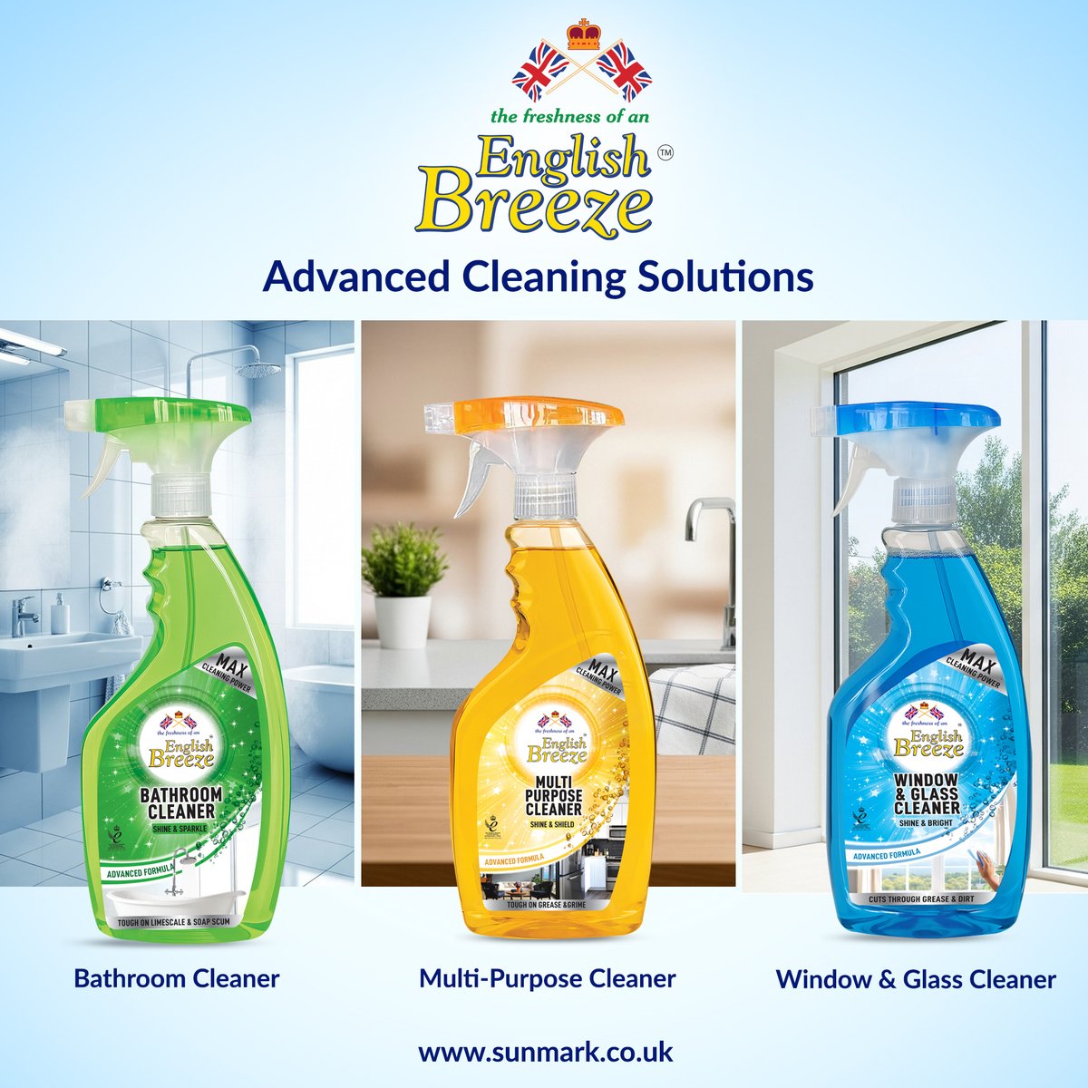 SunMarkLtd's tweet image. ✨ Shine in every corner with English Breeze – Advanced Cleaning Solutions! 🛀Bathroom Cleaner | 🪟 Window &amp;amp; Glass Cleaner One brand. Every shine. 🌟 #cleaningservices#cleaning #windowcleaner #glasscleaner #multipurpose #bathroomcleaner #homecare