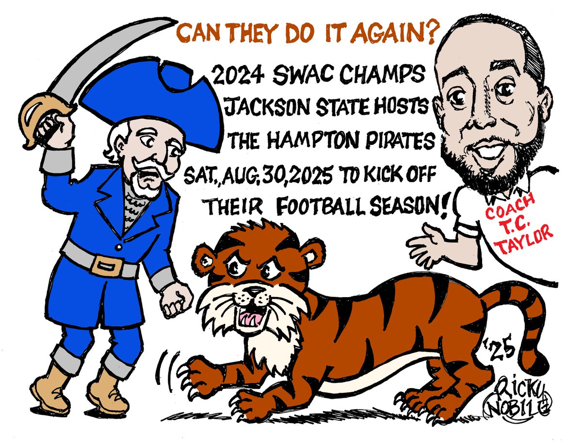 msscoreboard's tweet photo. This week's Scoreboard Toon by Ricky Nobile!

Football season is about to be in full swing! We're hoping to see the JSU Tigers return as champs! 🏈🐅 @gojsutigersfb @GoJSUTigers #jsufootball #JSUTigers #collegefootball #msfootball https://t.co/7BVhQxhad6