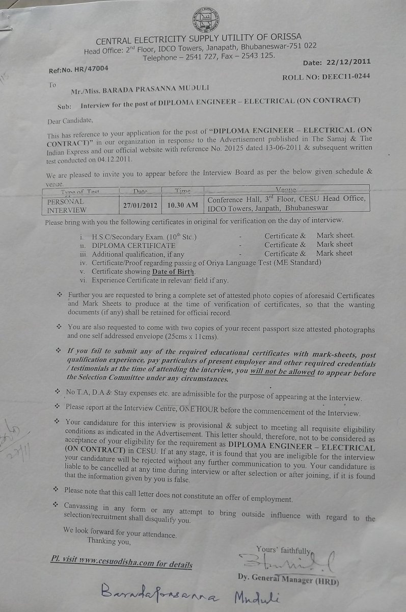 BaradaMudu's tweet photo. @MohanMOdisha A recruitment held by CESU , advt no 20125 dated 13.06.2011 for Diploma Engineers Electrical , accordingly the 203 nos of Diploma Engineers finally selected with merit , the merit list disclosed by CESU after written , pi but never give appointment , The CESU make illegal. https://t.co/k9FppwzoT7