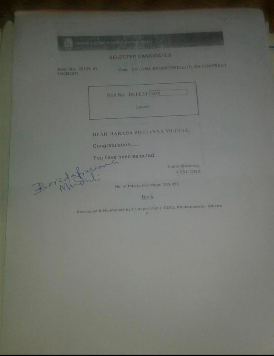 BaradaMudu's tweet photo. @MohanMOdisha A recruitment held by CESU , advt no 20125 dated 13.06.2011 for Diploma Engineers Electrical , accordingly the 203 nos of Diploma Engineers finally selected with merit , the merit list disclosed by CESU after written , pi but never give appointment , The CESU make illegal. https://t.co/k9FppwzoT7