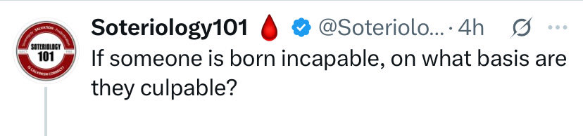 ThugLifeSproul's tweet photo. “Why does He still find fault?”

-Romans 9 Interlocutor 

                           -Leighton Flowers https://t.co/Sb0USoHMWa