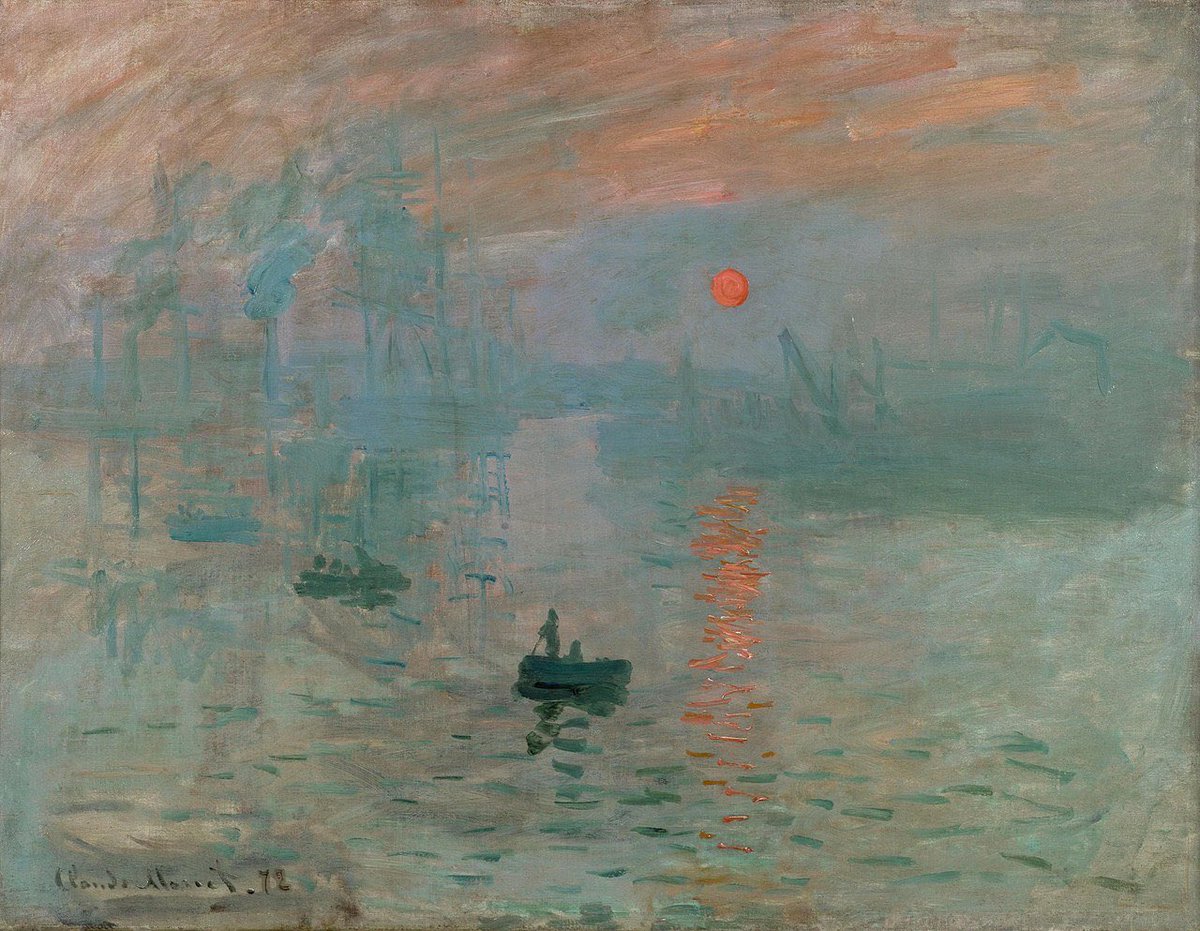Noframepodcast's tweet photo. از معروف‌ترین نقاشی‌های کلودمونه (Claude Monet) به نام«طلوع آفتاب، امپرسیون»است که درسال۱۸۷۲کشیده شد و الهام‌بخش نام جنبش «امپرسیونیسم» بودبا ضربه قلم سریع٫کوتاه و نسبتا آزاد٫صحنه بندر لوهاور در شمال فرانسه را هنگام سپیده‌دم نشان می‌دهد. https://t.co/3JmAOj1aH0
