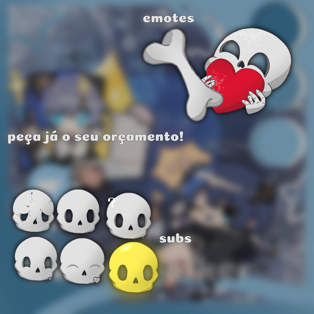 E mais emotes e subs do Sr skeleton!
Agradeço pela confiança e por me escolher! 
Peça já o seu orçamento na dm!
 ─̷ִ─ׄ 𐇽 # Tags :

#ilustracion #ilustraçãodigital #comissão #comissãodeartes #artedigital #digitalartist