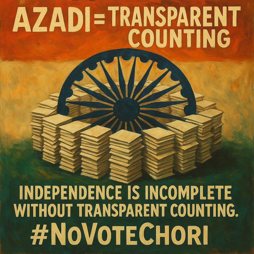 🇮🇳 True freedom isn’t just about independence, it’s about fairness. Every vote counts, and every count must be transparent. ✊
#Azadi #NoVoteChori #VoteChori #TransparentCounting #DemocracyMatters