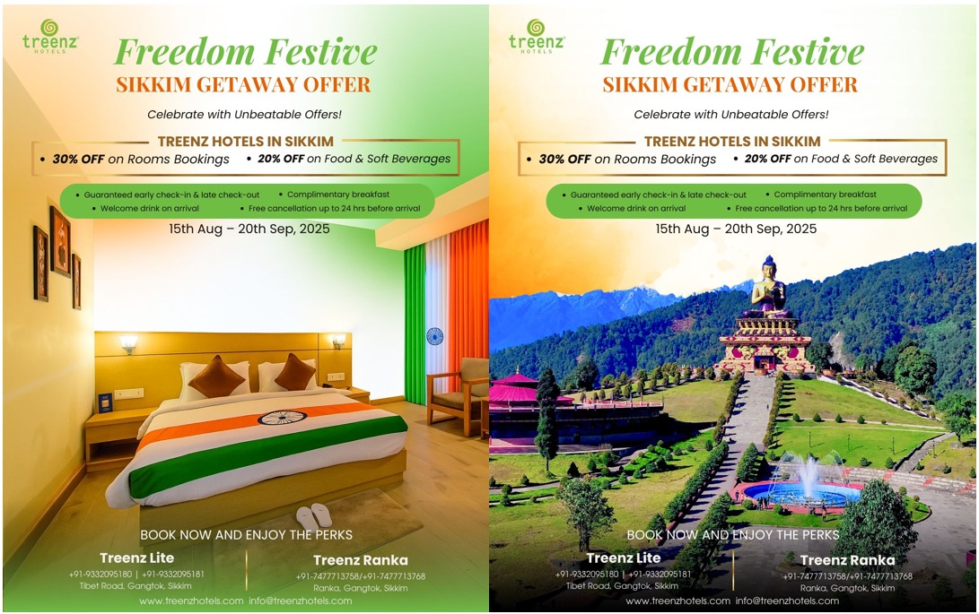 🇮🇳 Celebrate Freedom, Celebrate Festivity at Treenz Hotels in Sikkim.
This Independence season, escape to the serene hills of Sikkim with Treenz Hotels and enjoy unbeatable perks! 🌿✨