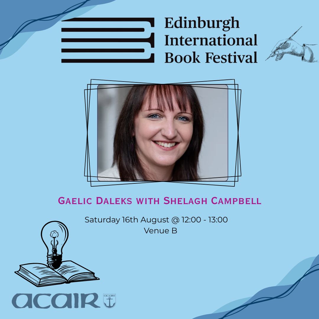 AcairBooks's tweet photo. This Saturday – catch Shelagh Campbell, author of Ailig agus an Dalek Gàidhlig, at the Edinburgh International Book Festival, bringing the magic of Gaelic to life!
🎟 Event info: https://t.co/37xnh3fdVo
📚 Get the book: https://t.co/qgbwO0z8Z8
#acair #EIBF #leughadh #Gaelic https://t.co/BG29WAczCq