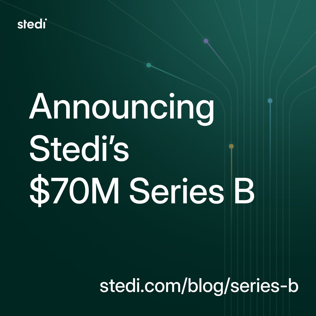 Announcing our $70M Series B co-led by <a href="/stripe/">Stripe</a> and Addition, and with participation from @USV, <a href="/firstround/">First Round</a>, <a href="/BloombergBeta/">Bloomberg Beta</a>, <a href="/BoxGroup/">BoxGroup</a>, <a href="/RibbitCapital/">Ribbit Capital</a>, and other top investors.

We also recently shipped two AI-native tools: Stedi Agent and MCP server.

For more, check below. ⬇️