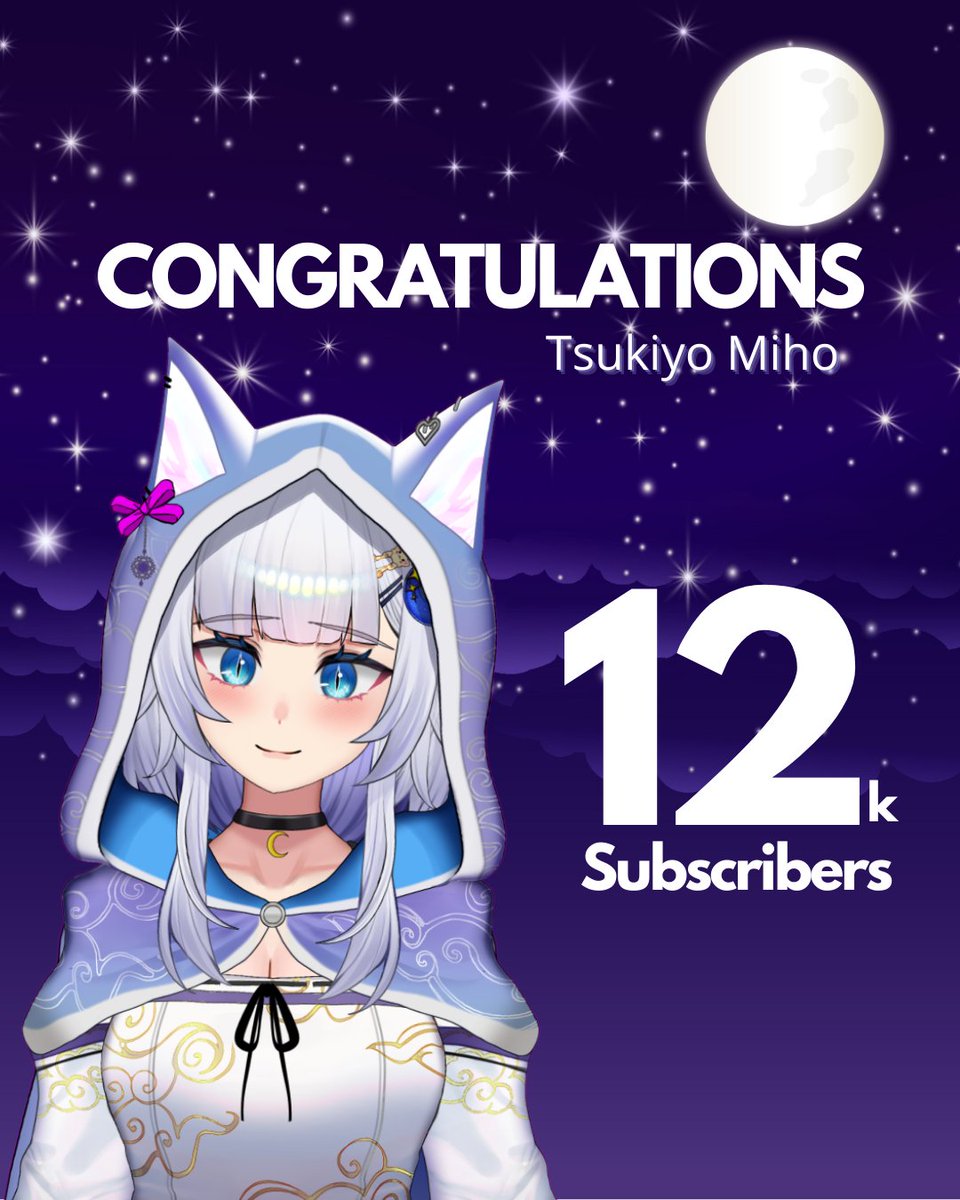 12,000 SUBSCRIBERS! ✨🌙
Selamat untuk <a href="/TsukiyoMiho/">Tsukiyo Miho 🌕【Yorukaze】</a>  buat  12K subs di YouTube! 🎉
Thank you for always supporting Miho’s journey, let’s keep reaching for the stars together!