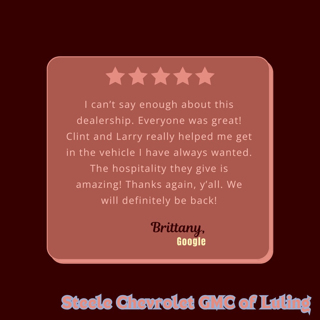 LulingChevrolet's tweet image. Brittany, thank you for the kind words! We couldn't be happier that you enjoyed your experience here at our dealership. Feel free to reach out if you have any more questions or need assistance in the future.
