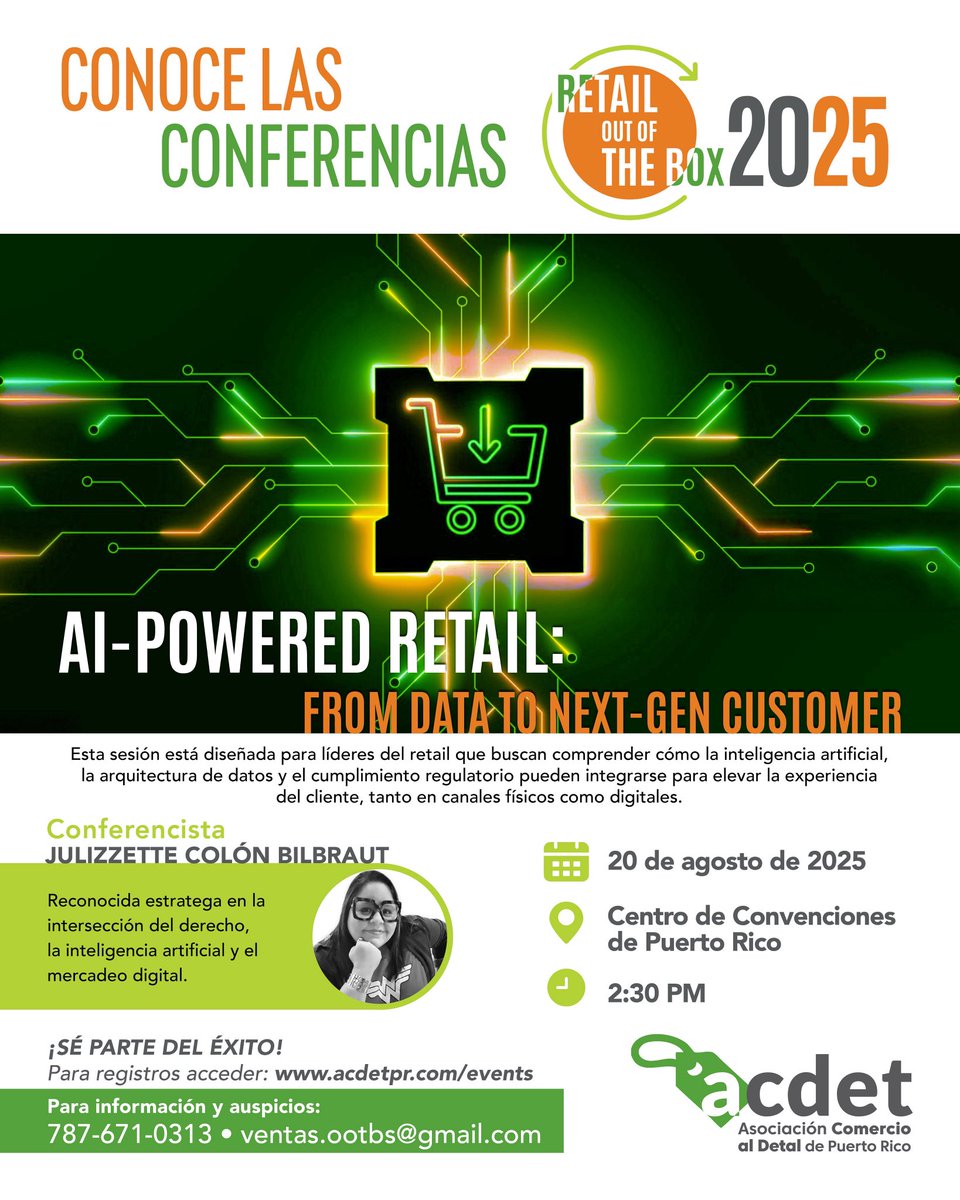 acdet_pr's tweet photo. ¡No te pierdas la oportunidad de transformar tu negocio! 🚀
Únete a la conferencia "Liderando entre Algoritmos, Big Data y Analítica Avanzada en el Retail" con Julizzette Colón Bilbraut. Aprende cómo la IA y los datos pueden fortalecer la experiencia del cliente . https://t.co/an4tJ4j0vA