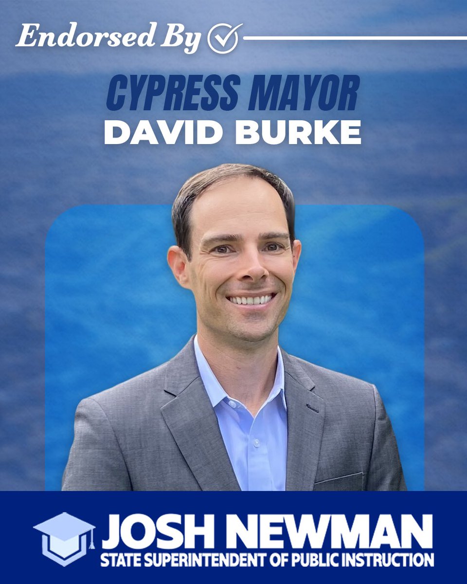 NewmanforCA's tweet image. Honored to have Cypress Mayor David Burke on #TeamNewman as we work to bring greater accountability and transparency to California’s schools.

Together, we’re putting the safety, success, and well-being of our students first.