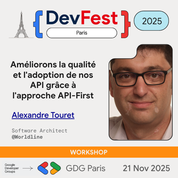 DevFest Paris (@devfestparis) on Twitter photo 🚀 Et si vos API devenaient plus qualitatives et adoptées grâce à l’expérience dev ? Alexandre Touret montre comment passer une app Java en API-First et rendre vos docs impactantes. 📅 21 nov – DevFest Paris
🎟️ billetweb.fr/devfest-paris-… 🚀 Et si vos API devenaient plus qualitatives et adoptées grâce à l’expérience dev ? Alexandre Touret montre comment passer une app Java en API-First et rendre vos docs impactantes. 📅 21 nov – DevFest Paris
🎟️ billetweb.fr/devfest-paris-…