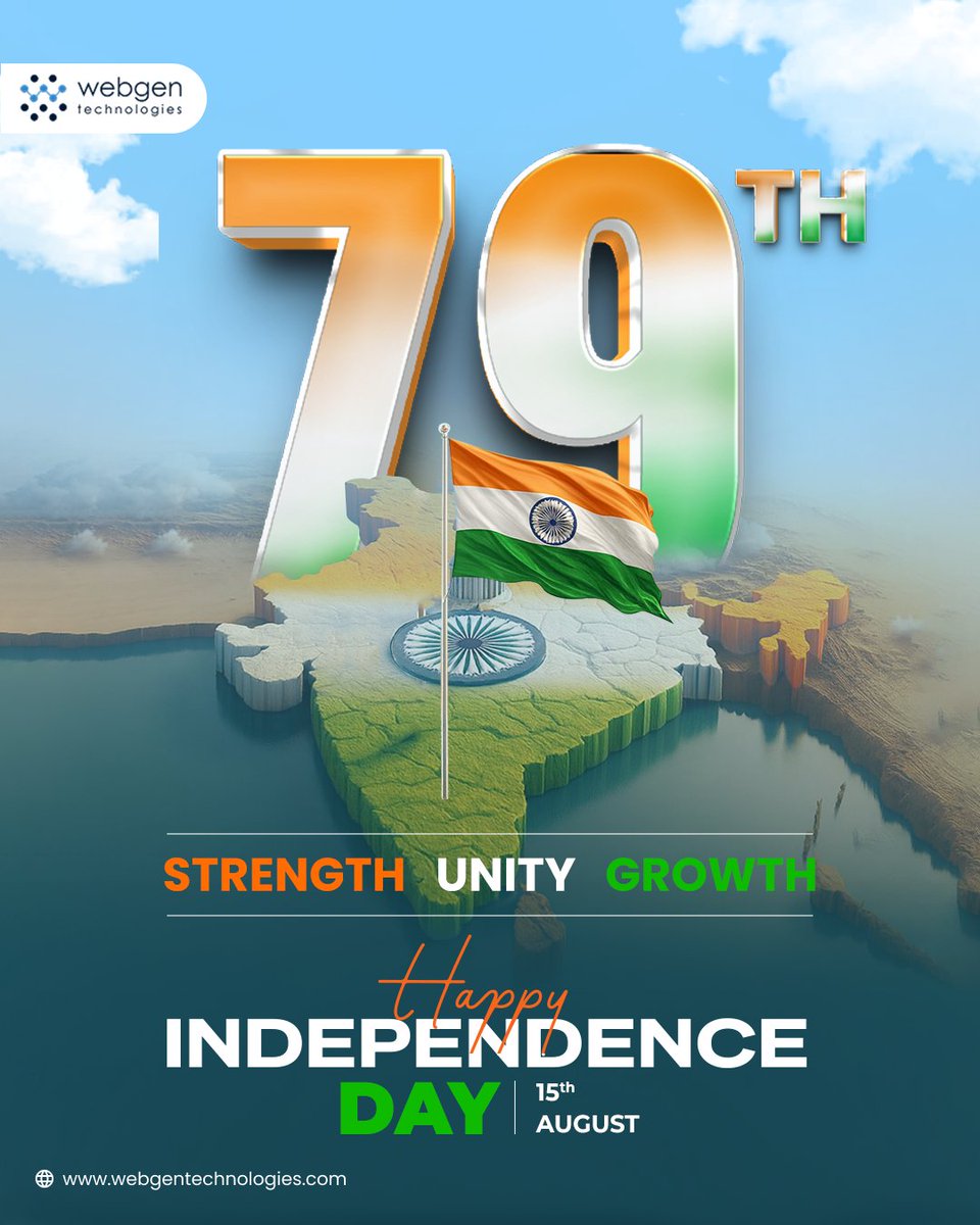 Webgentweet's tweet image. 79 years of freedom, a journey of strength, unity &amp;amp; growth. 

As we raise the tricolor, let’s honor the past and build a future of innovation and unity. Let’s dream, build and rise together.

Happy Independence Day!

#WebgenTechnologies #IndependenceDay2025 #TechForIndia