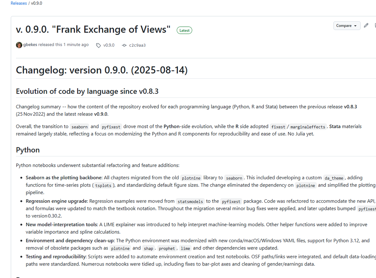 Long awaited new release for the codebase for <a href="/Gabors_Data/">Gabors Data Analysis</a> is here 
v.0.9.0. "Frank Exchange of Views"
github.com/gabors-data-an… 
Most change related to #Python.  Some stuff to #rstats. 

Incl step by step setup github.com/gabors-data-an…