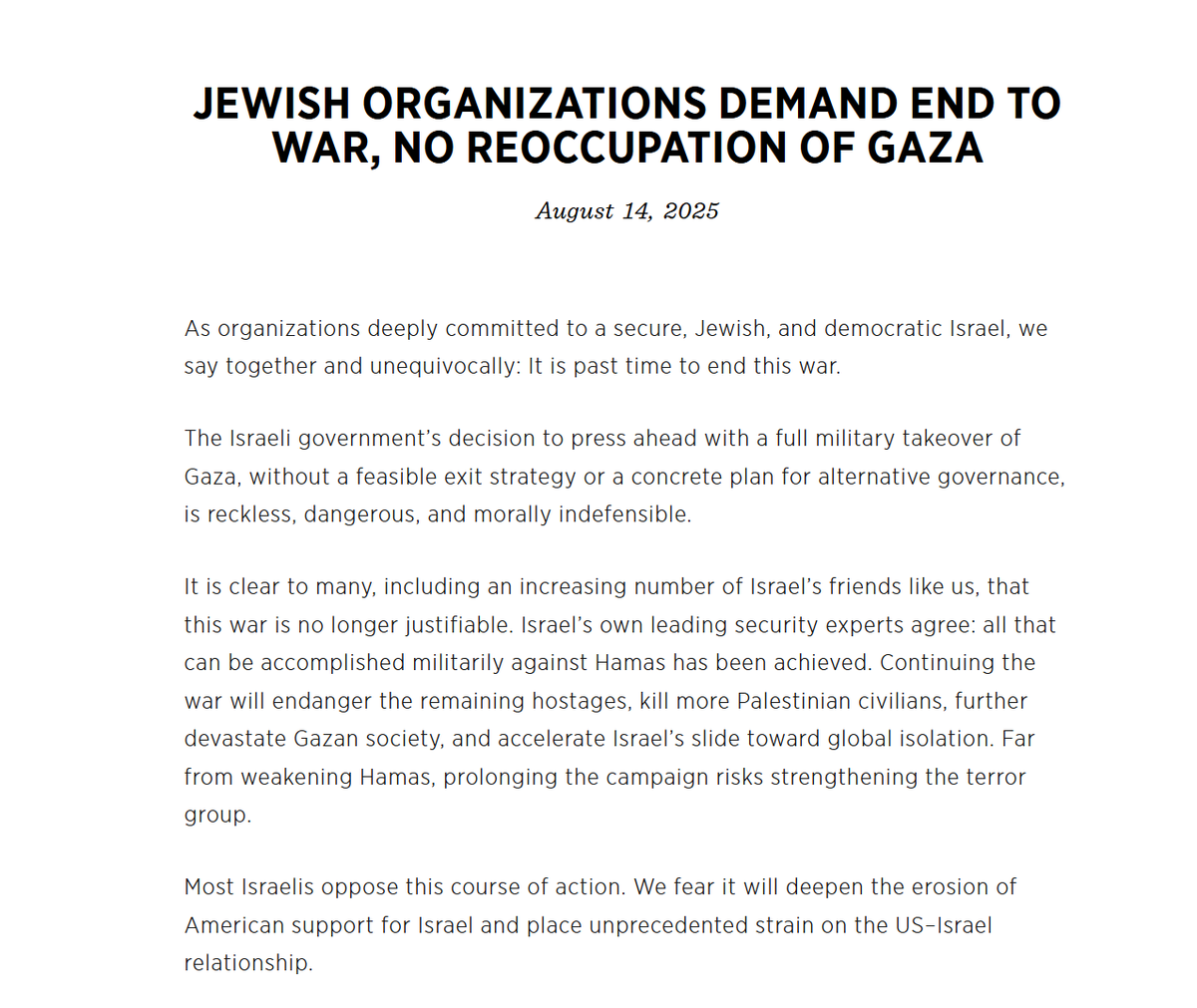jstreetdotorg's tweet photo. We're proud to join with @NewIsraelFund @NJNarrative @NYJewishAgenda @Partners4Israel @ReconJudaism Smol Emuni US @truahrabbis and @UnxeptableD to say the war must end and there can be NO reoccupation of Gaza. 

https://t.co/nWsmF8p2Of https://t.co/N4xS7rUrXb